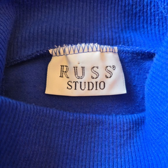 Vintage Russ Studio Cobalt Blue Knit Skirt Set Mock‎ Neck Top Made USA - Picture 3 of 14